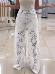 Load image into Gallery viewer, Lace Flowers Hollow Jeans