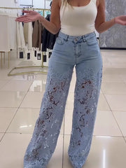 Load image into Gallery viewer, Lace Flowers Hollow Jeans