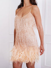 Load image into Gallery viewer, Tassel Sequins Feather Dress