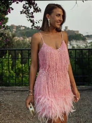Load image into Gallery viewer, Tassel Sequins Feather Dress