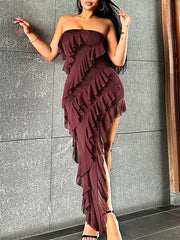 Load image into Gallery viewer, Tube Top Backless Split Tassel Dress