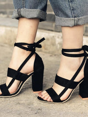 Load image into Gallery viewer, Wrap Around Tie Thick High Heels