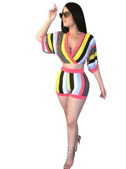 Load image into Gallery viewer, Two Piece Striped Top & Bodycon Shorts