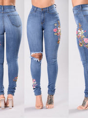 Load image into Gallery viewer, Denim Jeans Pants Embroidered