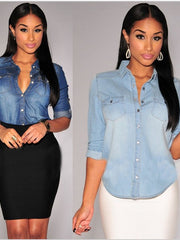 Load image into Gallery viewer, Long Sleeve Denim Jeans Shirts