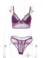 Load image into Gallery viewer, Sheer Lace Deep V Bra w/ Matching Panties