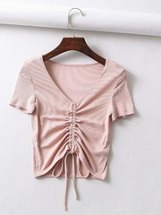 Load image into Gallery viewer, Drawstring V-neck female short sleeve