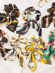 Load image into Gallery viewer, Satin Silky bow hair scrunchie