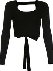 Load image into Gallery viewer, Long Sleeved Tie-Back Crop Top