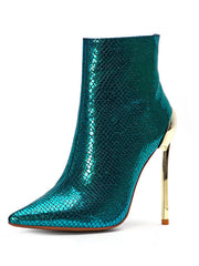 Load image into Gallery viewer, Pointed Metal Stiletto ankle Boots