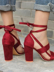 Load image into Gallery viewer, Wrap Around Tie Thick High Heels