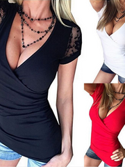 Load image into Gallery viewer, Lace short-sleeved T-shirt bottoming shirt