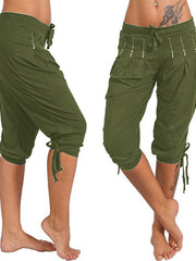 Load image into Gallery viewer, Pure color cotton hot drilling casual cropped trousers - vendach