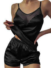 Load image into Gallery viewer, Satin Sheer V top & Shorts