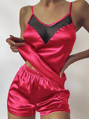 Load image into Gallery viewer, Satin Sheer V top & Shorts