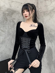 Load image into Gallery viewer, Front Lace-Up Velvet Top