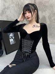 Load image into Gallery viewer, Front Lace-Up Velvet Top