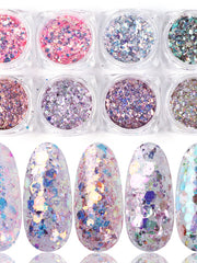 Load image into Gallery viewer, Mix Glitter Nail Flakes Set (8 containers)