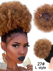Load image into Gallery viewer, Short Afro Kinky Curly Ponytail Clip in on