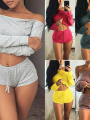 Load image into Gallery viewer, Off Shoulder Crop Top & Shorts