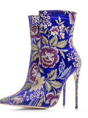 Load image into Gallery viewer, New autumn and winter velvet pointed high-heeled Roman fashion generous color satin booties - vendach