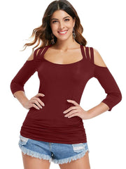 Load image into Gallery viewer, Three Quarter Sleeve Cut Out Back T-shirt - vendach