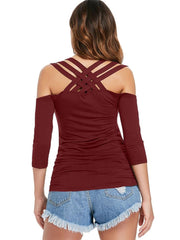 Load image into Gallery viewer, Three Quarter Sleeve Cut Out Back T-shirt - vendach