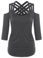 Load image into Gallery viewer, Three Quarter Sleeve Cut Out Back T-shirt - vendach