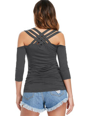 Load image into Gallery viewer, Three Quarter Sleeve Cut Out Back T-shirt - vendach