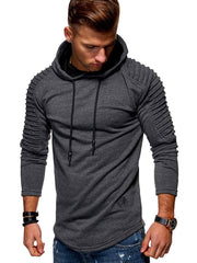Load image into Gallery viewer, Solid Color Pleated Sleeve Long Fleece Hoodie - vendach