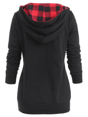Load image into Gallery viewer, Tartan Print Button Fixed Hoodie - vendach
