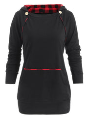 Load image into Gallery viewer, Tartan Print Button Fixed Hoodie - vendach