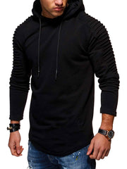 Load image into Gallery viewer, Solid Color Pleated Sleeve Long Fleece Hoodie - vendach