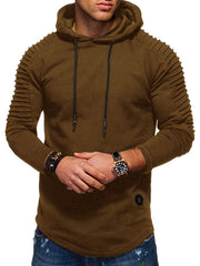 Load image into Gallery viewer, Solid Color Pleated Sleeve Long Fleece Hoodie - vendach