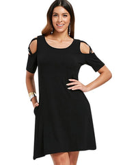 Load image into Gallery viewer, Criss Cross Sleeve Round Neck Shift Dress - vendach