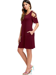 Load image into Gallery viewer, Criss Cross Sleeve Round Neck Shift Dress - vendach