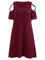 Load image into Gallery viewer, Criss Cross Sleeve Round Neck Shift Dress - vendach