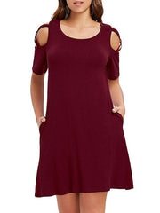 Load image into Gallery viewer, Criss Cross Sleeve Round Neck Shift Dress - vendach