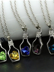 Load image into Gallery viewer, Wish Bottle Crystal Heart Pendant Necklace - vendach