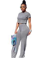 Load image into Gallery viewer, Crop Top T-shirt and Wide Leg Pants Set