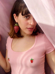 Load image into Gallery viewer, Strawberry embroidered T-shirt