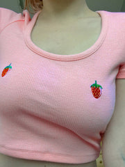 Load image into Gallery viewer, Strawberry embroidered T-shirt