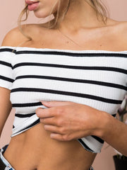 Load image into Gallery viewer, Off shoulder Stripes Crop Top