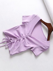 Load image into Gallery viewer, Drawstring V-neck female short sleeve