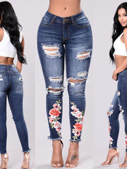 Load image into Gallery viewer, Ripped Jeans Embroidered