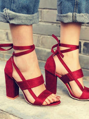 Load image into Gallery viewer, Wrap Around Tie Thick High Heels