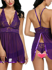 Load image into Gallery viewer, Lingerie Sheer Lace Chemise Halter Mesh