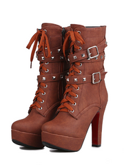 Load image into Gallery viewer, Lace-up Roman boots belt buckle stud boots