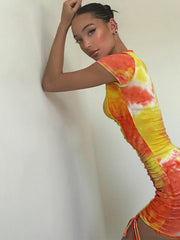 Load image into Gallery viewer, Tie-dye ruched sexy slim dress