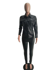 Load image into Gallery viewer, Long Sleeve Top and Pant Pu leather - vendach